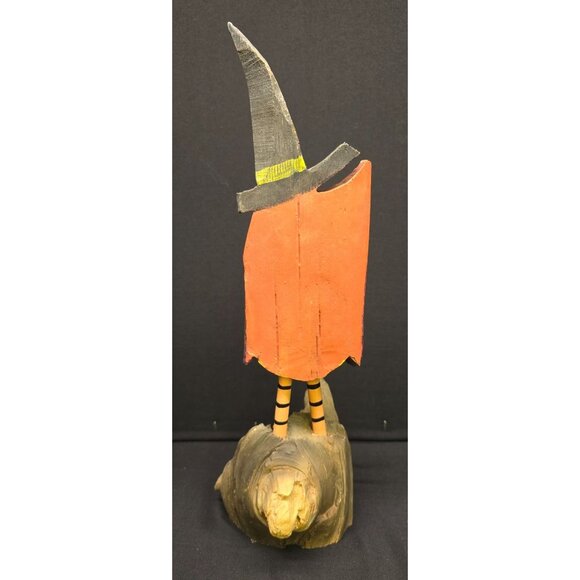 Primitive Folk Art Whimsy Creations Owl w Witches Hat Halloween Carving Figurine - Picture 3 of 9